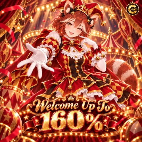 A joyful carnival host in an ornate red and gold costume